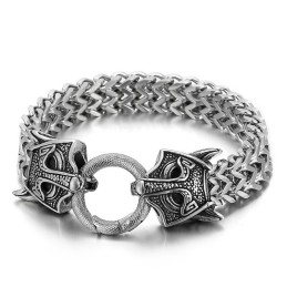 Pulseira Masculina De Titânio Trançada Com Cabeça De Animal Dupla Popular