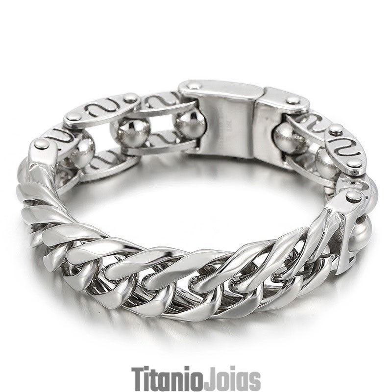 Pulseira De Titânio Masculina Estilo Chique Com Contas Redondas Da Moda