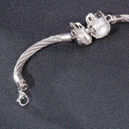 Pulseira Masculina De Titânio Com Caveira Dupla E Fio De Aço