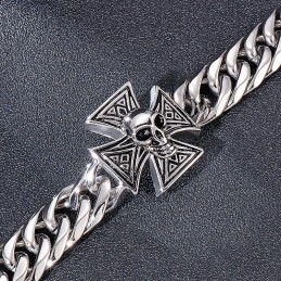 Pulseira Masculina Com Caveira E Cruz