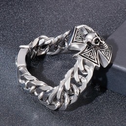 Pulseira Masculina Com Caveira E Cruz