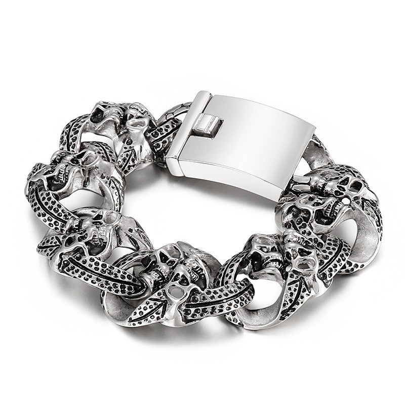 Pulseira De Titânio Masculina Com Caveira Popular E Estilosa Pulseira De Titânio Masculina Com Caveira Popular E Estilosa