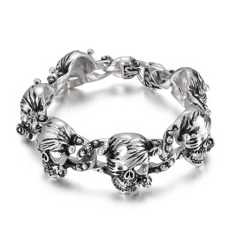 Pulseira De Titânio Masculina Com Caveira Enegrecida Popular
