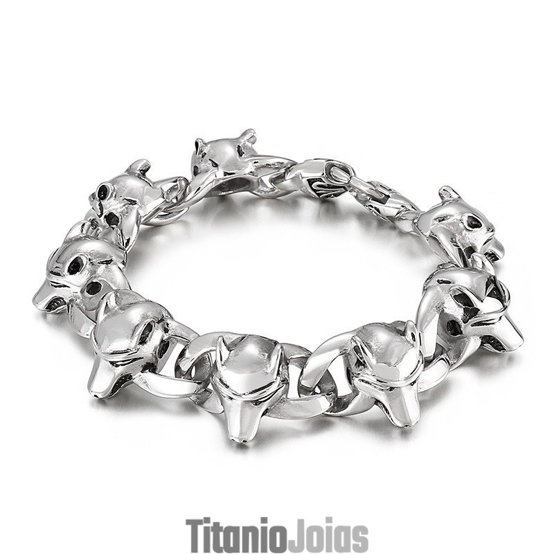 Pulseira De Titânio Masculina Com Cabeça De Animal Popular Pulseira De Titânio Masculina Com Cabeça De Animal Popular