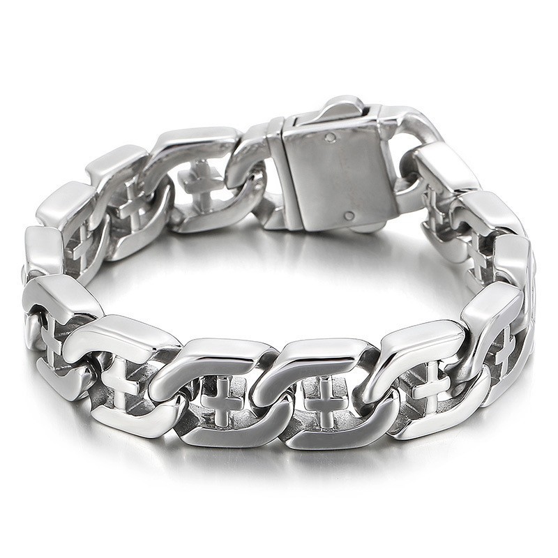Pulseira De Titânio Estilo Chique Com Cruz Vazada Para Homens Pulseira De Titânio Estilo Chique Com Cruz Vazada Para Homens
