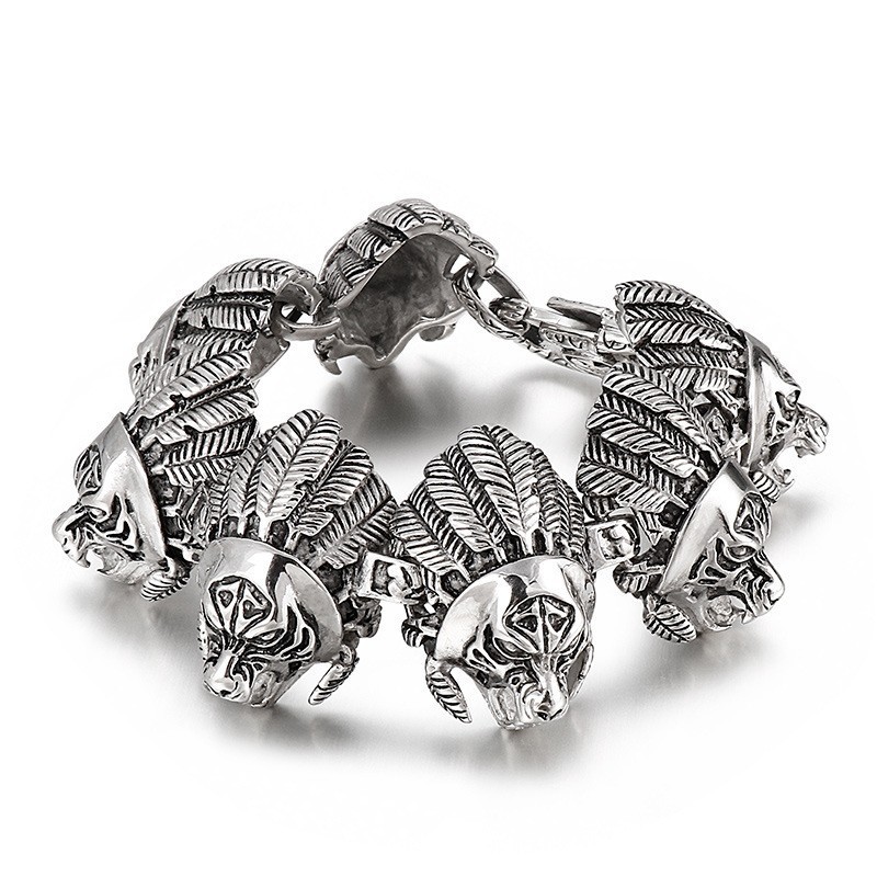 Pulseira De Titânio Com Cabeça De Guerreiro De General Bacana Para Homens