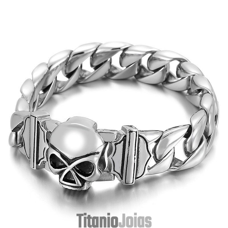 Pulseira De Titânio Masculina Com Caveira Da Moda Pulseira De Titânio Masculina Com Caveira Da Moda