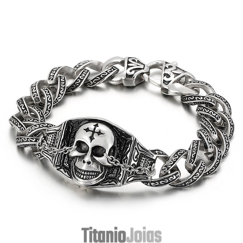 Pulseira Masculina Caveira De Titânio Pulseira Masculina Caveira De Titânio
