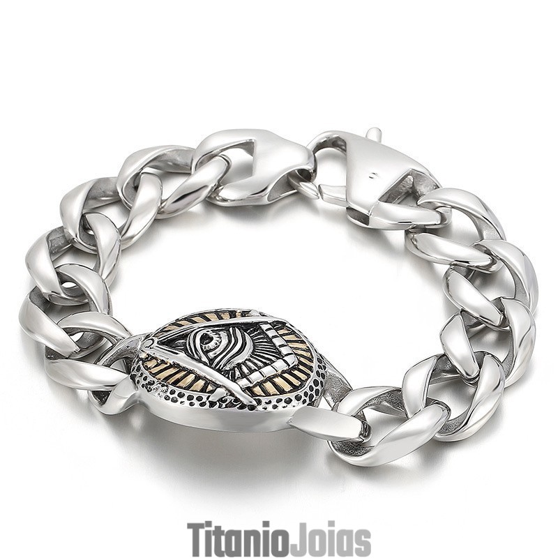 Pulseira Masculina Caveira De Titânio