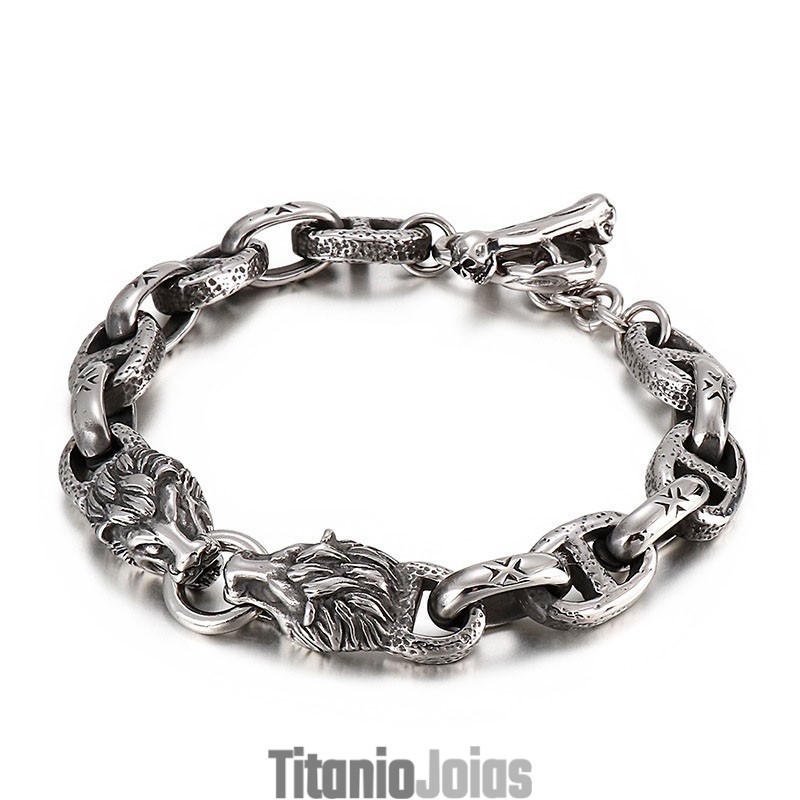 Corrente De Palavra De Titânio Da Moda Com Cabeça De Leão, Pulseira Masculina, Acessórios De Palco Corrente De Palavra De Titânio Da Moda Com Cabeça De Leão, Pulseira Masculina, Acessórios De Palco