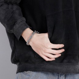 Pulseira Masculina De Corrente De Titânio Com Osso De Cobra