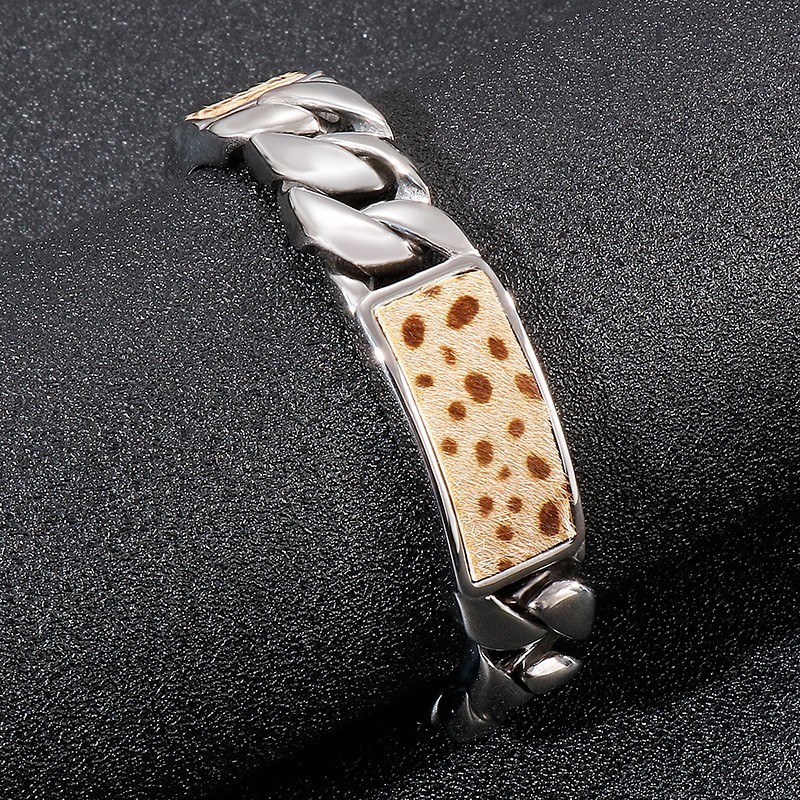 Pulseira De Titânio Com Estampa De Leopardo E Flor Da Moda Masculina Tide Pulseira De Titânio Com Estampa De Leopardo E Flor Da Moda Masculina Tide