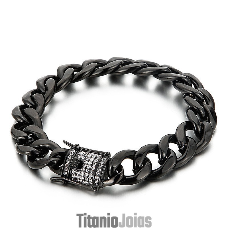 Pulseira Com Corrente De Motociclista E Fivela De Barba De Dragão Com Diamantes Pulseira Com Corrente De Motociclista E Fivela De Barba De Dragão Com Diamantes