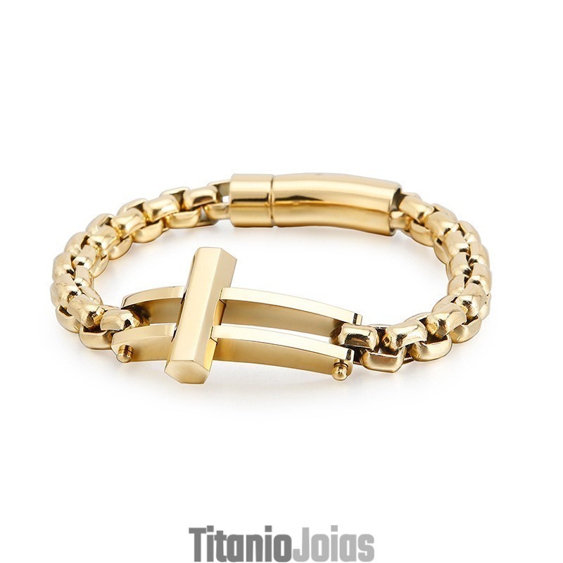 Pulseira De Corrente De Titânio Quadrada Cruzada Para Homens Pulseira De Corrente De Titânio Quadrada Cruzada Para Homens