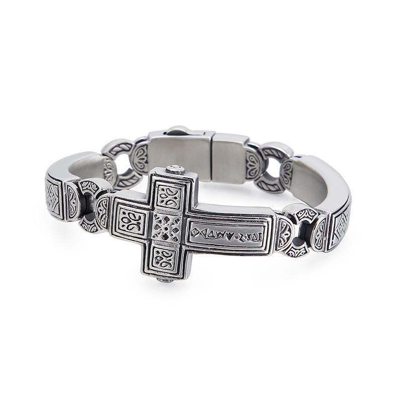 Pulseira De Titânio Com Cruz Curvada Masculina Chique Pulseira De Titânio Com Cruz Curvada Masculina Chique