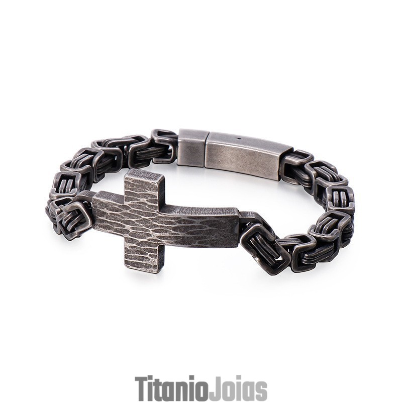 Pulseira Masculina Com Curva Cruzada E Corrente Traseira Em Formato De Imperador Pulseira Masculina Com Curva Cruzada E Corrente Traseira Em Formato De Imperador