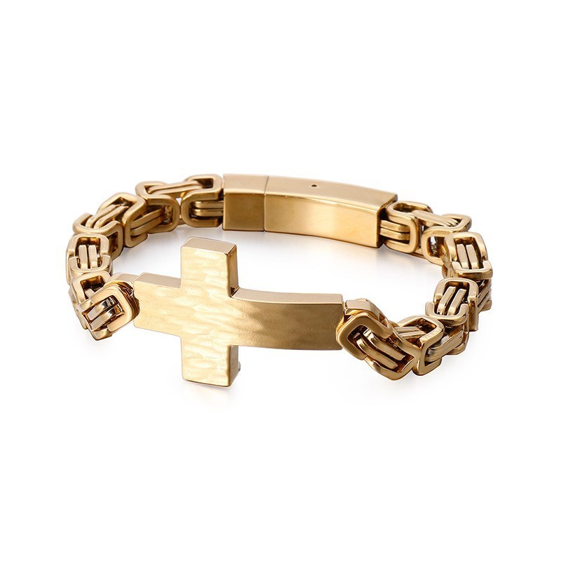 Pulseira Masculina Com Curva Cruzada E Corrente Traseira Em Formato De Imperador Pulseira Masculina Com Curva Cruzada E Corrente Traseira Em Formato De Imperador