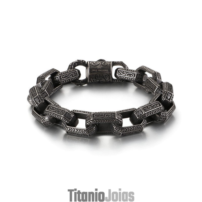 Pulseira Masculina New Chic Com Padrão De Titânio Tide Pulseira Masculina New Chic Com Padrão De Titânio Tide
