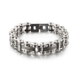 Pulseira Masculina De Titânio Tide Com Corrente Rock Biker