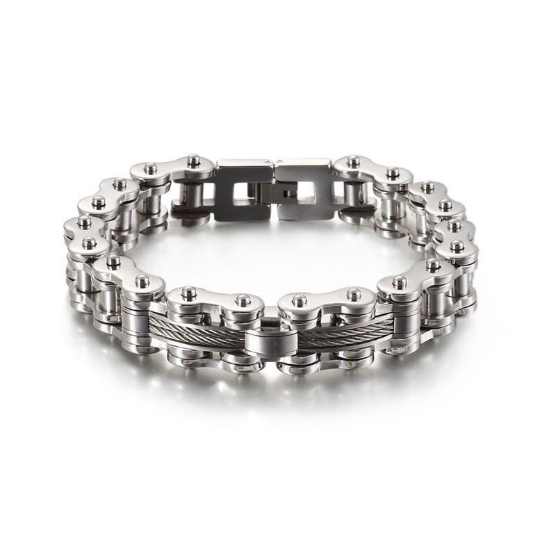 Pulseira Masculina De Titânio Tide Com Corrente Rock Biker