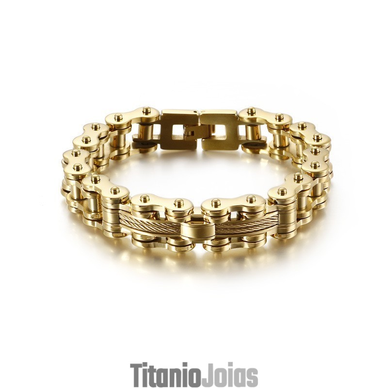 Pulseira Masculina De Titânio Tide Com Corrente Rock Biker Pulseira Masculina De Titânio Tide Com Corrente Rock Biker