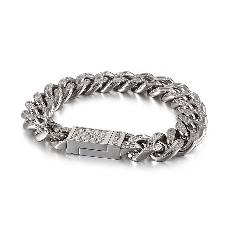 Pulseiras Masculinas De Titânio Estilo Hip-Hop Com Diamantes