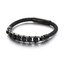 Pulseiras De Couro Trançado Com Contas Redondas Da Moda Para Homens