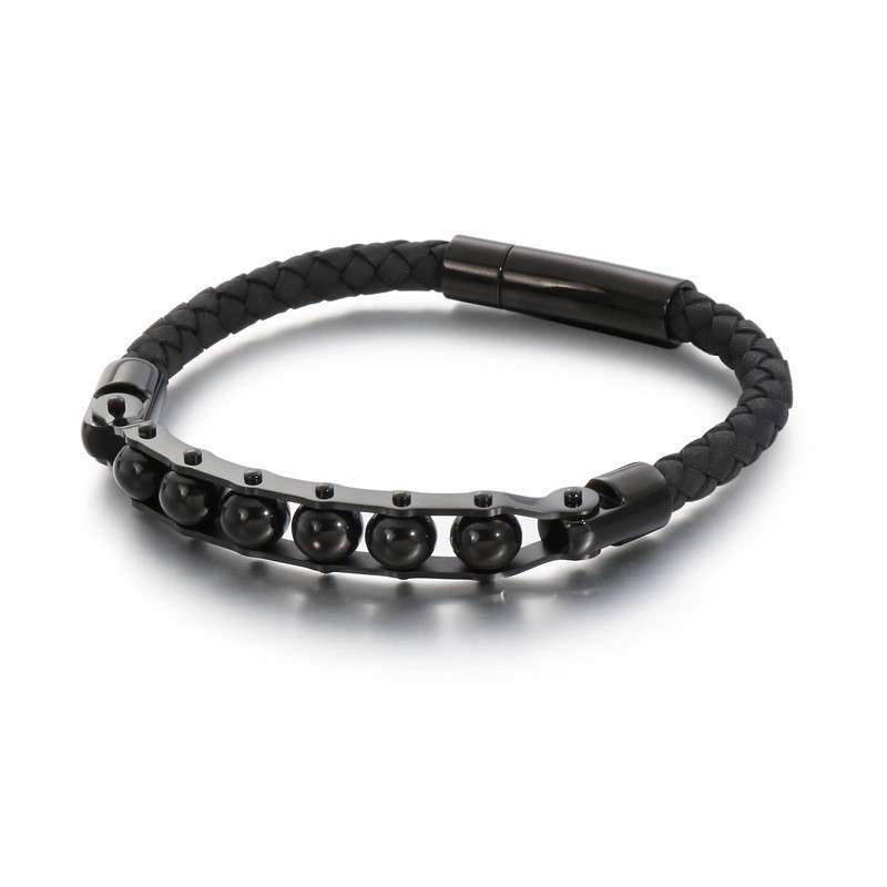 Pulseiras De Couro Trançado Com Contas Redondas Da Moda Para Homens Pulseiras De Couro Trançado Com Contas Redondas Da Moda Para Homens