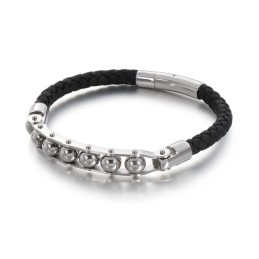 Pulseiras De Couro Trançado Com Contas Redondas Da Moda Para Homens