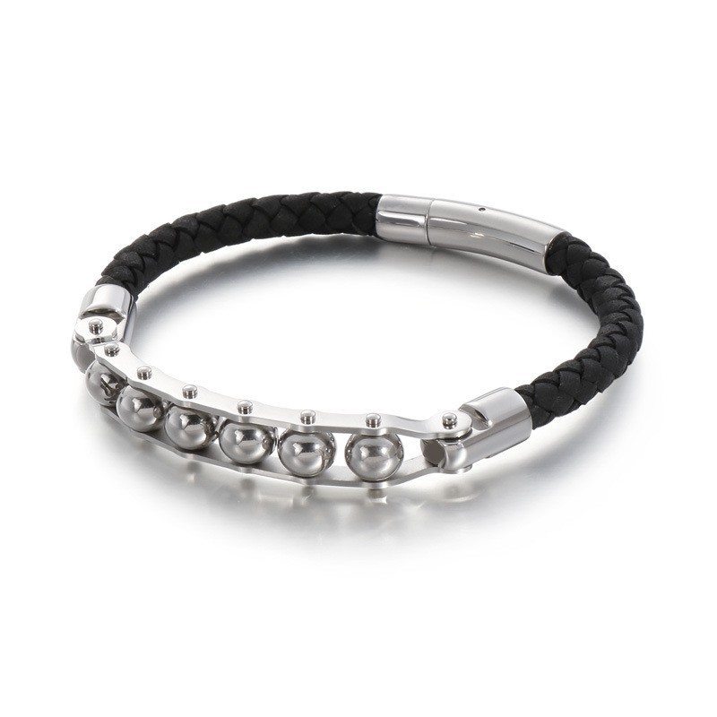 Pulseiras De Couro Trançado Com Contas Redondas Da Moda Para Homens Pulseiras De Couro Trançado Com Contas Redondas Da Moda Para Homens