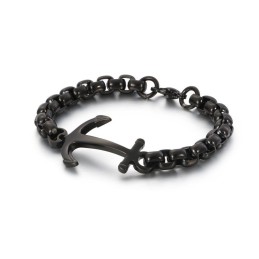 Pulseira De Titânio Preta Com Âncora De Barco Da Moda
