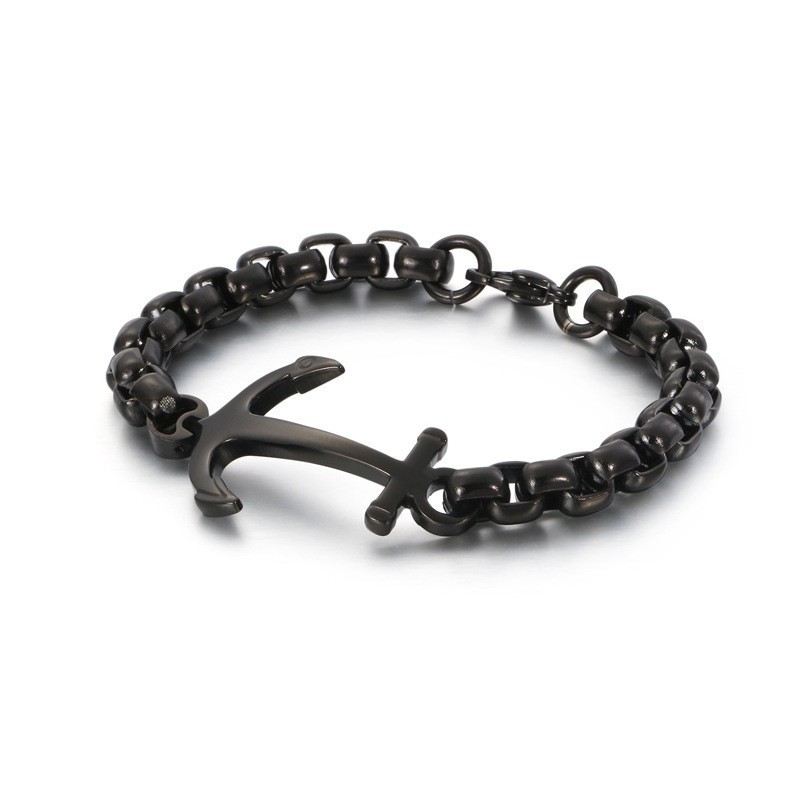 Pulseira De Titânio Preta Com Âncora De Barco Da Moda Pulseira De Titânio Preta Com Âncora De Barco Da Moda