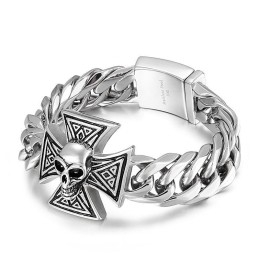 Pulseira Masculina Com Caveira E Cruz