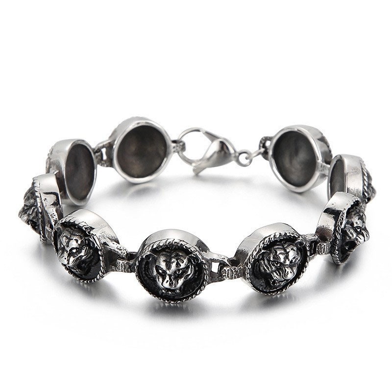 Pulseira De Titânio Redonda Com Cabeça De Tigre Estilo Hip-Hop Para Homens Pulseira De Titânio Redonda Com Cabeça De Tigre Estilo Hip-Hop Para Homens