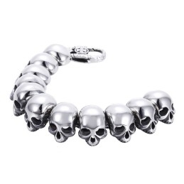 Pulseira Masculina De Titânio Com Caveira Polida E Ossos Cruzados