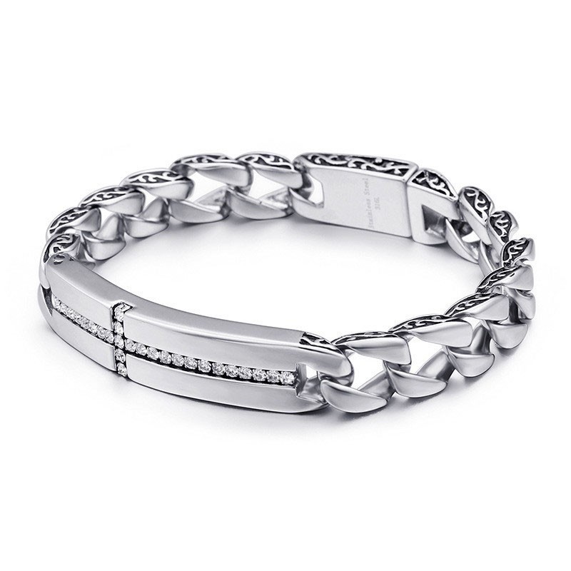 Pulseira De Titânio Com Cruz E Diamantes Para Homens, Joias Vintage De Titânio Pulseira De Titânio Com Cruz E Diamantes Para Homens, Joias Vintage De Titânio