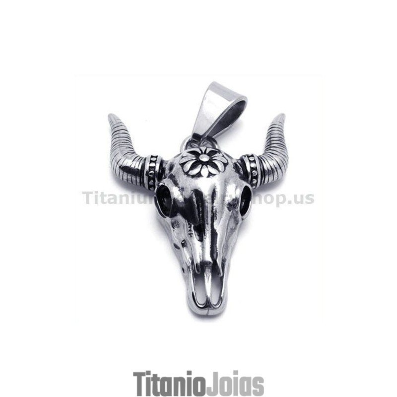 Pingente De Caveira De Búfalo De Titânio Nativo Americano Vintage - Corrente Grátis Pingente De Caveira De Búfalo De Titânio Nativo Americano Vintage - Corrente Grátis