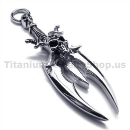 Pingente De Titânio Com Design De Caveira E Espada - Corrente Grátis