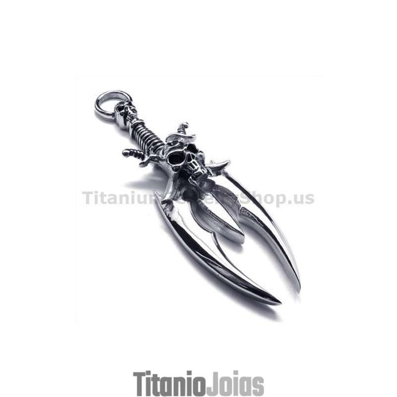 Pingente De Titânio Com Design De Caveira E Espada - Corrente Grátis Pingente De Titânio Com Design De Caveira E Espada - Corrente Grátis