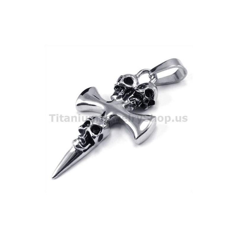 Pingente De Cruz Com Design De Caveira Em Titânio Puro - Corrente Grátis Pingente De Cruz Com Design De Caveira Em Titânio Puro - Corrente Grátis