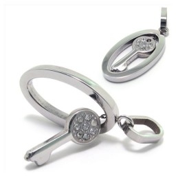Colar Com Pingente De Diamante E Chave De Titânio Prateado Da Moda