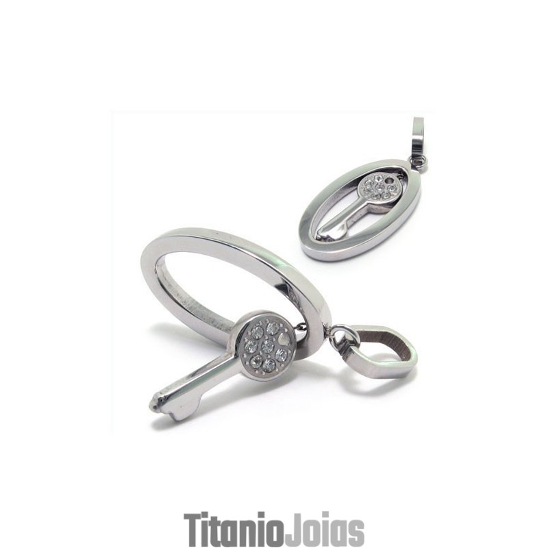 Colar Com Pingente De Diamante E Chave De Titânio Prateado Da Moda