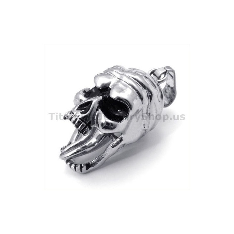 Pingente De Design De Caveira De Titânio Com Lingueta Móvel - Corrente Grátis Pingente De Design De Caveira De Titânio Com Lingueta Móvel - Corrente Grátis