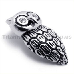 Pingente De Coruja De Titânio Com Diamante - Corrente Grátis