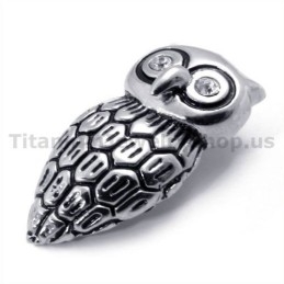 Pingente De Coruja De Titânio Com Diamante - Corrente Grátis