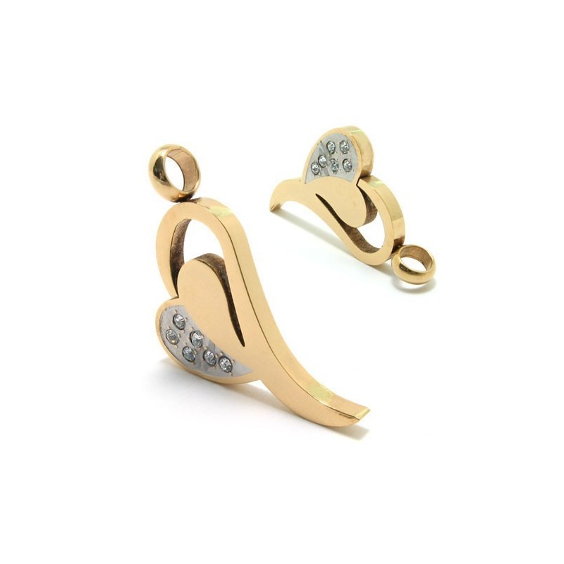Colar Com Pingente De Diamante Em Titânio E Ouro Com Formato De Coração Colar Com Pingente De Diamante Em Titânio E Ouro Com Formato De Coração