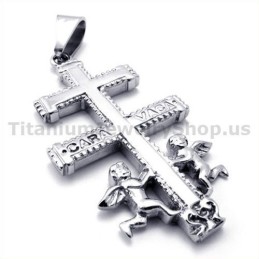 Pingente De Titânio Com Cruz De Caravaca Two Angels - Corrente Grátis