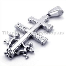 Pingente De Titânio Com Cruz De Caravaca Two Angels - Corrente Grátis