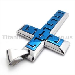 Pingente De Cruz De Titânio Azul - Corrente Grátis