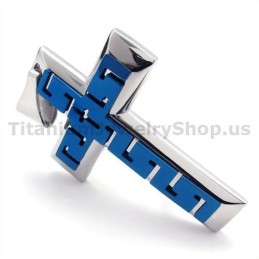 Pingente De Cruz De Titânio Azul - Corrente Grátis